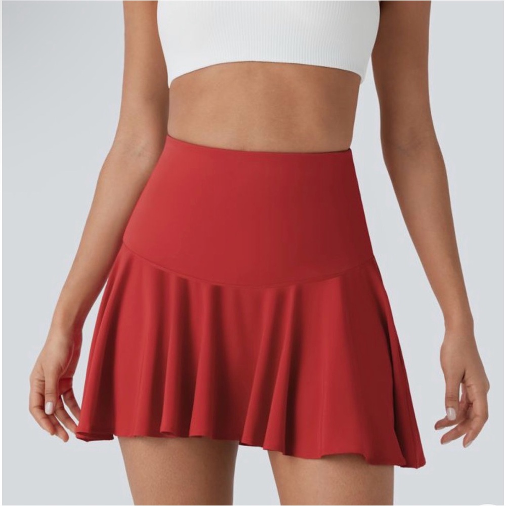 Red Pleated Mini Skirt